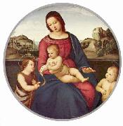 RAFFAELLO Sanzio, Madonna Terranuova, Szene: Maria mit Christuskind und zwei Heiligen, Tondo